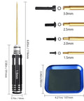 Titanium Hex Screwdriver Set With 1.5mm 2.0mm 2.5mm 3.0mm Bits, 4-Way RC Wrench, Screw Tray, End Cap Handle, Pro Grade Allen Keys