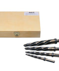 Pro Grade High Speed Steel Spiral Flute Car Reamer Set With Gold Oxide, Four Piece Kit Includes reamers and wooden case