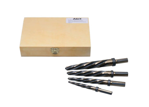 Pro Grade High Speed Steel Spiral Flute Car Reamer Set With Gold Oxide, Four Piece Kit Includes reamers and wooden case
