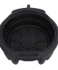 Heavy Duty 10L Oil Drain Pan With Big Capacity Black PP Plastic For Car Lube Job, top view showing deep fluid catcher design.
