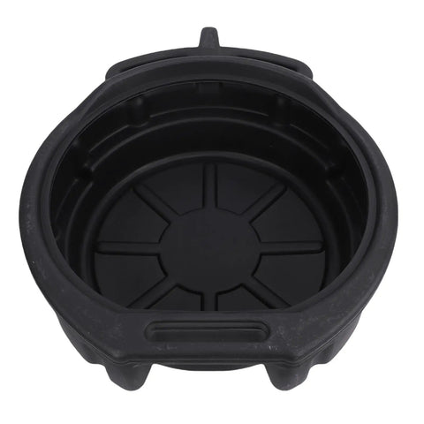 Heavy Duty 10L Oil Drain Pan With Big Capacity Black PP Plastic For Car Lube Job, top view showing deep fluid catcher design.