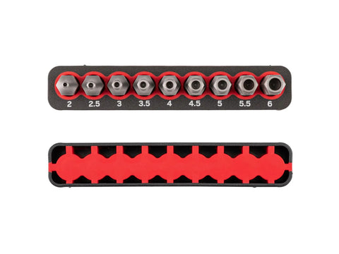 Tamperproof Quarter Inch Hex Bit Set With Rail 9 Piece Security Allen Bits Extra Long 30 mm Length for Recessed Fasteners