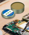 No Clean Solder Flux Paste For Electronics, open tin near circuit board during soldering repair, smooth flow, precise work