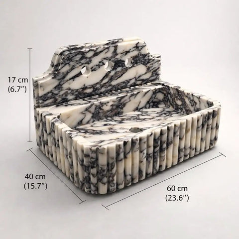 Straight Up Premium Calacatta Viola Marble Wall Mount Bathroom Sink, 60cm x 40cm x 17cm, elegant design for modern interiors.