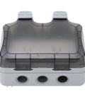Heavy Duty Outdoor Power Socket IP66 Weatherproof Electrical Outlet 2 Gang 15A showcases a durable gray housing with three ports.