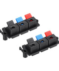 Two-pack of Three Way Spring Terminal Clip Push Release Connector Plate Jack Socket For Speakers, red blue black, 50mm x 25mm x 21mm.