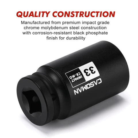 Three Quarter Inch Drive 33 Millimeter Axle Nut Impact Socket Six Point Deep Impact Socket For Easy Removal Of Axle Shaft Nuts Chrome Moly Steel