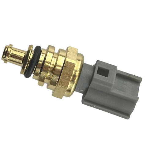Engine coolant temperature sensor with brass threaded body and gray plastic connector