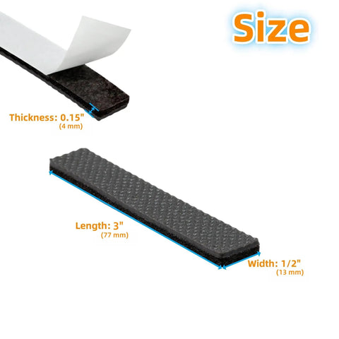 Heavy Duty Non Slip Rubber Furniture Pads That Lock In Place dimensions 3" length, 0.15" thickness, 0.5" width, designed to prevent chair sliding.