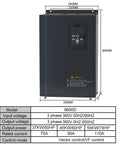Go Full Throttle With This Industrial Strength Heavy Duty 45KW 37KW 55KW VFD Inverter Drive Featuring Vector Control For 380V 3 Phase Input And Output Spindle Motors And CNC Machines At 90 Amps Output 0 To 650 Hertz. Black VFD inverter drive, model 9600D, 290x465mm