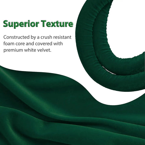 Close-up of green velvet texture of the Green Velvet Stanchion Rope 2 Pack, 5 Ft Crowd Control Barriers With Silver Hooks for VIP events.