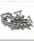 Premium M2 X 10mm Titanium Socket Cap Screws With Hex Allen Drive, silver fastener set, for model airplanes and DIY projects.