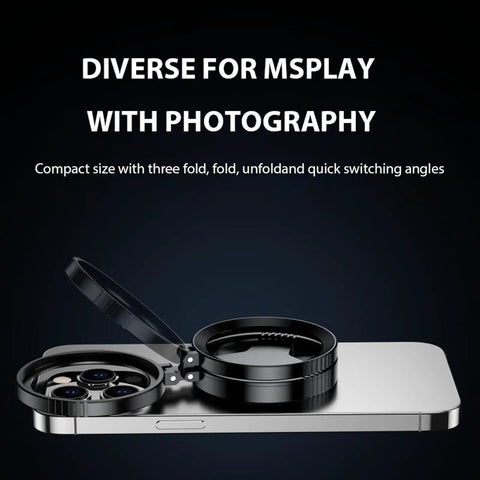 Magnetic CPL Filter For iPhone With Quick Mount 52mm Polarizing Phone Lens for iPhone 12 to 17 shown folded on iPhone.