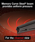 Close-up of Exact Fit 12 Inch Rear Wiper Blade for Select Chevy, Dodge, Fiat, Jeep, featuring memory curve steel for clear sweep.