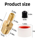 Two Pack One Quarter Inch NPT Tank Valve To Standard Schrader Brass Valve Adapter, Anti Corrosion Brass, Includes Two Caps And Teflon Tape, Easy Install For Air Compressor Tanks with size dimensions