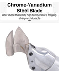 Close-up of chrome-vanadium steel blade on Super Cool Brushless Electric Metal Shears Cordless Power Tool for Steel Sheets.