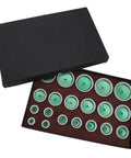 Watch Press Die Set 20 Pcs Kit, 20 To 58mm Dies For Back Case Closer in open box showing green metal and ABS tools.