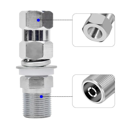 SO239 To 3/8-24 Antenna Adapter, Heavy Duty CB Stud Mount With UHF Female Connector, 1/2 Inch Hole Fit, chrome finish, threaded detail