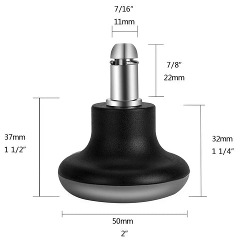 Low Profile Bell Glides Office Chair Feet 5 Pack Replacement Caster Wheels To Fixed Castors With Self Adhesive Felt Pads Black, Short 37 mm Height, Fits 11 mm Stem, Not For IKEA Or 10 mm Stems