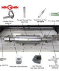 Front view of stainless steel waterjet spare parts kit featuring end cap wrench and plunger removal tool
