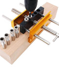 Self Centering Doweling Jig Kit For 6 Inch Dowel Jig With 6 Drill Guide Bushings on wood board