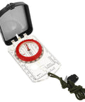 Multifunctional Outdoor Hiking Compass With Scale And Luminous Mirror For Camping featuring red bezel and rope attachment