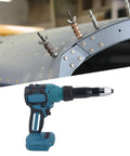 Powerful 18V Cordless Rivet Gun Kit With Bright Light And Auto Brushless Motor For Fast Heavy Duty Nailing Jobs On Wood Or Metal Surfaces Anywhere You Go. cordless rivet gun on metal panel