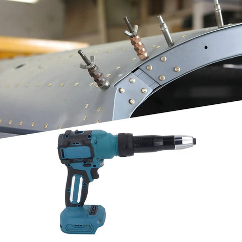 Powerful 18V Cordless Rivet Gun Kit With Bright Light And Auto Brushless Motor For Fast Heavy Duty Nailing Jobs On Wood Or Metal Surfaces Anywhere You Go. cordless rivet gun on metal panel
