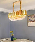 31.5 Inch Modern Crystal Chandelier in Gold with Three-Tier K9 Crystals Dimmable Pendant Light Fixture in Dining Room