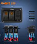Dimensions of Two Gang Rocker Switch Panel With PD Type C USB Charger And Voltmeter 12V SPST On Off Toggle Switches