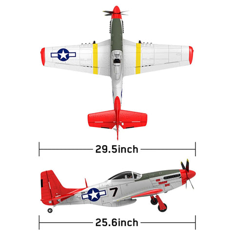 Top and side view of Extra Large 29.5 Inch P51 Mustang Remote Control Combat Aircraft 4CH Brushless RC Plane