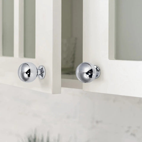 Heavy Duty Solid Brass Cabinet Knobs Polished Finish Premium Drawer Pulls For Kitchen Cabinets Bathroom Vanity Dresser Top Shelf Hardware Five Pack on white cabinetry.