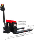 Heavy Duty Full Electric Pallet Jack With 3300 Lbs Capacity And 6 Hour Battery Life Is A Total Game Changer For Moving Heavy Loads Safely In The Warehouse Or Factory Floor Today, showing detailed dimensions.
