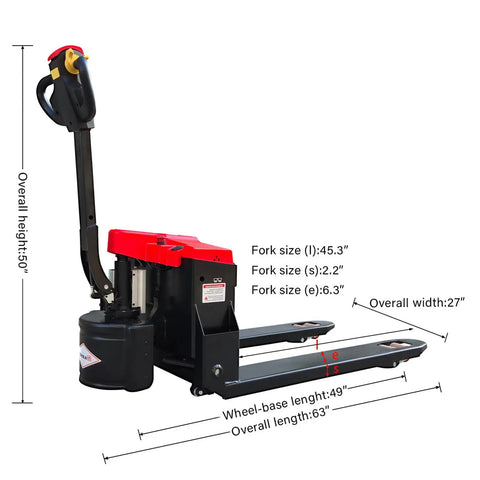 Heavy Duty Full Electric Pallet Jack With 3300 Lbs Capacity And 6 Hour Battery Life Is A Total Game Changer For Moving Heavy Loads Safely In The Warehouse Or Factory Floor Today, showing detailed dimensions.