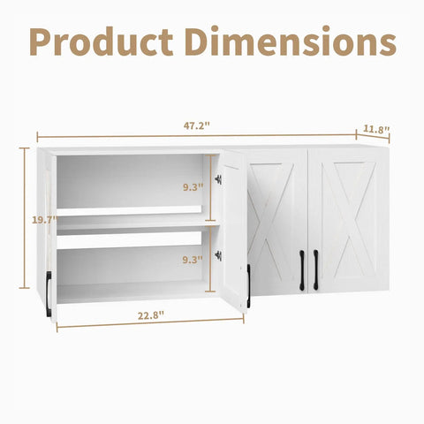 Product dimensions of Works Like A Charm Farmhouse Wall Cabinet With Four Soft Close Barn Doors And Three Adjustable Shelves.