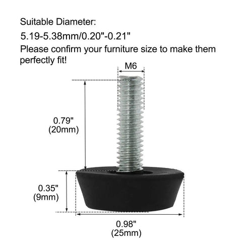 Adjustable Leveling Feet For Furniture With M6 Thread 20mm Length And 25mm Base Diameter Floor Protectors For Tables Desks