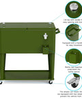 80 Quart Rolling Cooler On Wheels For Outdoor Patio Parties And Bar Events With Bottle Opener Drain Plug And Built In Shelf