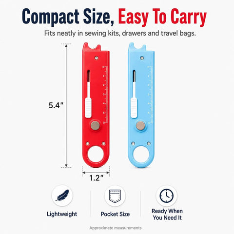 Automatic Needle Threader Tool With Built In Magnifier And Scale For Quick Sewing, Quilting, Embroidery And DIY Projects, No Fuss Threading In Seconds, Red, 5.4 in compact size