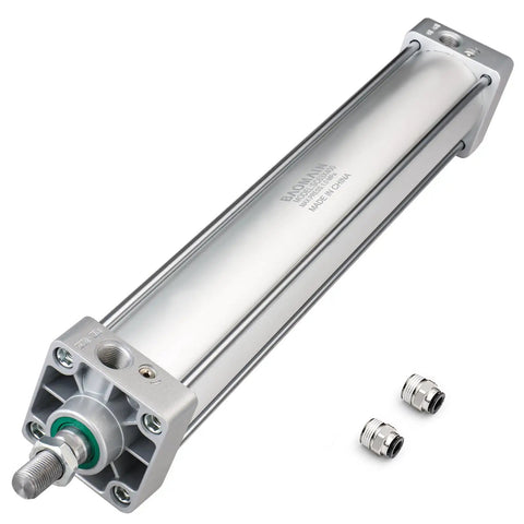 Pneumatic Air Cylinder With 2.5 Inch Bore And 15.74 Inch Stroke, Double Acting, Single Rod, Three Eighths Port, M16x1.5 Threaded Rod, SC 63 X 400