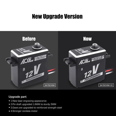 Comparison of Waterproof 45Kg Beefy Torque RC Servo 12V Programmable Metal Gear Coreless Digital Smart Servo SA75CVSW V2 before and after upgrade