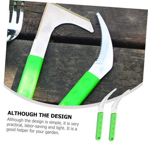 Go-To 4 Pack Stainless Steel Weeding Sickle Set with green handles on wooden table for easy grass cutting and weeding