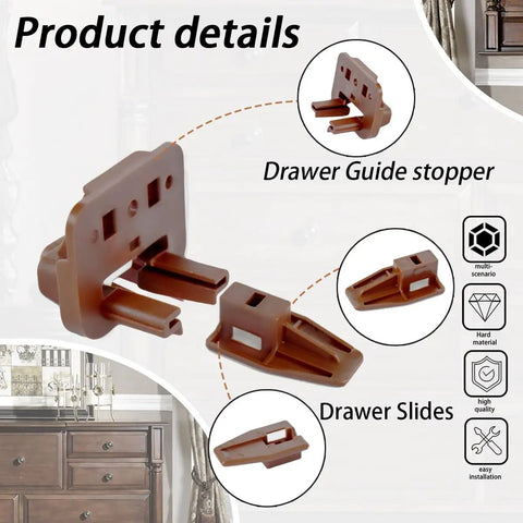Heavy Duty Drawer Slide Repair Kit 10 Piece Set Reinforced Hard Plastic drawer guide stopper and slides for easy installation.