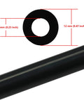 Close-up of black silicone vacuum hose with 6 mm ID and 12 mm OD dimension callouts