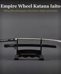 Katana Iaito For Iaido Training With Unsharpened Stainless Steel 28 Inch Blade on display stand