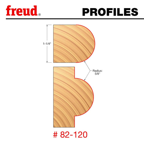 Profile diagram of a 5/8 Inch Radius Half Round Router Bit With 1/2 Inch Shank showing shaping dimensions for woodworking.
