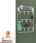 Heavy Duty Iron Wall Coat Rack With Eleven Sick And Sturdy Key And Bag Hooks For Front Door Organization, featuring white finish.
