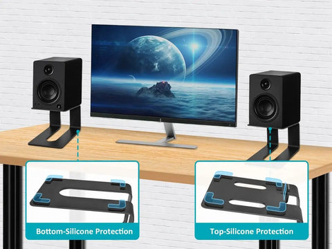 Metal Tilted Desktop Speaker Stands Risers Pair With Anti Vibration Pads Elevating Bookshelf Speakers And Studio Monitors