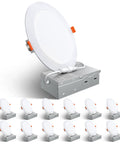 12 Pack 6 Inch Ultra Thin LED Recessed Canless Downlights With Junction Box 6000K Daylight 1050 Lumens 12W Equivalent to 110W