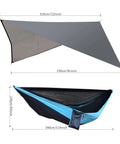Camping Hammock With Built In Mosquito Net And Rain Fly, Heavy Duty Tree Straps, Nylon Parachute Fabric, size dimensions shown