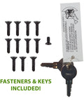 Fasteners and keys included with Dead Reliable Magnetic Pool Child Safety Gate Latch Black With Keyed Alike Hardware.